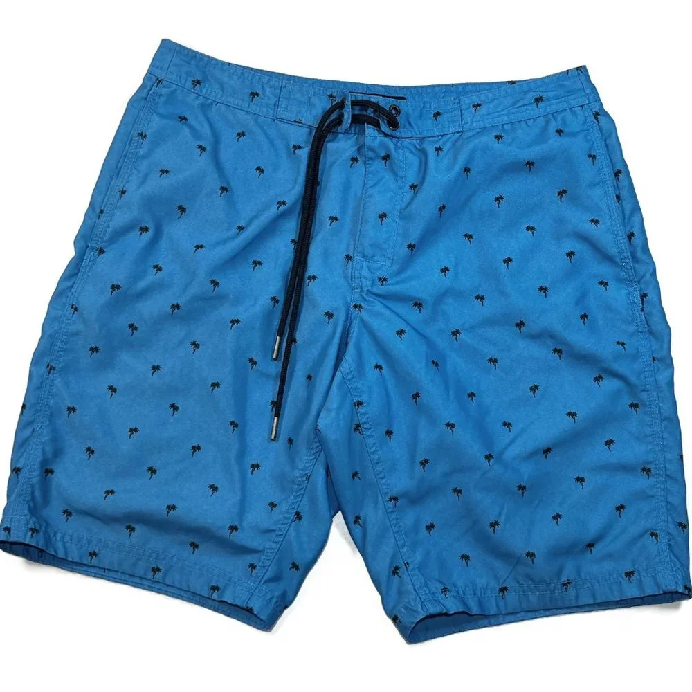 Banana Republic Board Shorts Mens 30 Blue Palm Trees All Over Print Lined